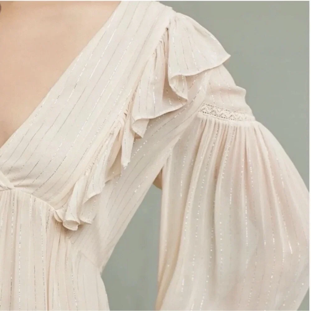 NWOT Maeve Anthropologie Ruffle Wynn Metallic Stripe Boho Peasant Flowy Size 4 - Picture 3 of 14